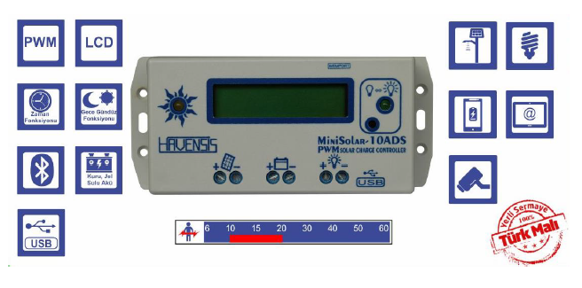 Dijital Seri(DS) Mini Solar-10ADS 12/24V 10A